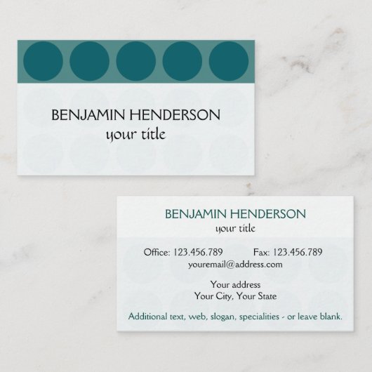 カスタマイズ可能な水玉模様の任意の色のティール（緑がかった色） 名刺 (正面/裏面)