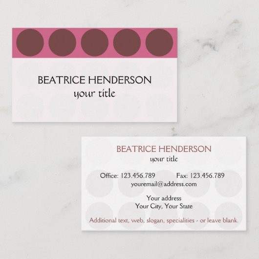 カスタマイズ可能な水玉模様ピンク色 名刺 (正面/裏面)