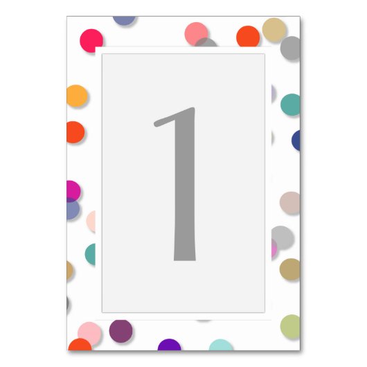 カスタマイズ可能な水玉模様紙吹雪テーブル番号カード テーブルナンバー (正面)