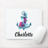 カスタマイズ可能な水色フローラいかりイラストレーション マウスパッド (マウス)
