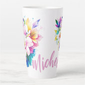 カスタマイズ可能な水色フローラ カフェラテマグ (正面)