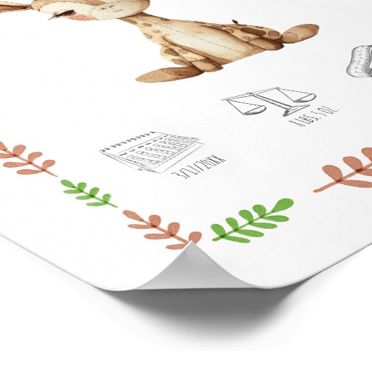 カスタマイズ可能な水色ベビーキリン誕生詳細 ポスター (角)