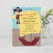 カスタマイズ可能な海賊船誕生日パーティー 招待状 (スタンド正面)