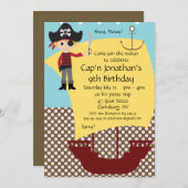 カスタマイズ可能な海賊船誕生日パーティー 招待状 (正面/裏面)