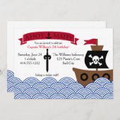 カスタマイズ可能な海賊誕生日パーティーの招待 招待状 (正面/裏面)