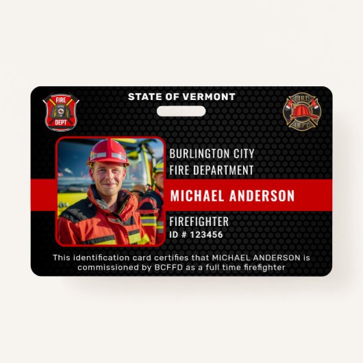 カスタマイズ可能な消防写真消防署ID バッジ (正面)