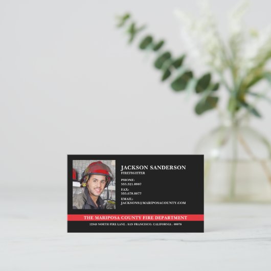 カスタマイズ可能な消防署消防戦闘写真 名刺 (スタンド正面)