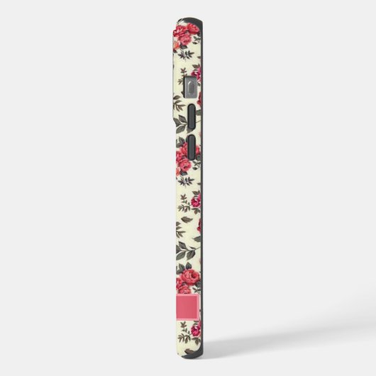 カスタマイズ可能な淡い黄色のフローラ赤いバラの花 iPhoneケース (左側面)