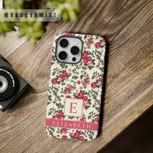 カスタマイズ可能な淡い黄色のフローラ赤いバラの花 iPhoneケース