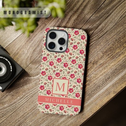 カスタマイズ可能な淡い黄色の花 ピンク 赤い花々 iPhoneケース