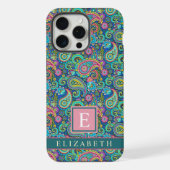 カスタマイズ可能な淡緑色ダークブルーのペイズリーパターン iPhoneケース (裏面)