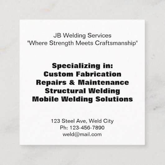 カスタマイズ可能な溶接金属加工デザイン スクエア名刺 (裏面)