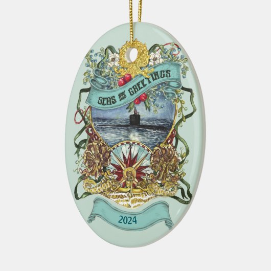 カスタマイズ可能な潜水艦のクリスマスオーナメント セラミックオーナメント (左)