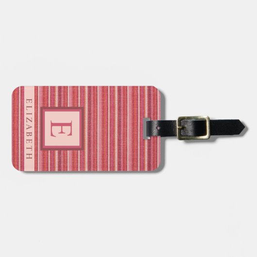 カスタマイズ可能な濃いピンクのライトピーチカラーライン ラゲッジタグ (正面横)