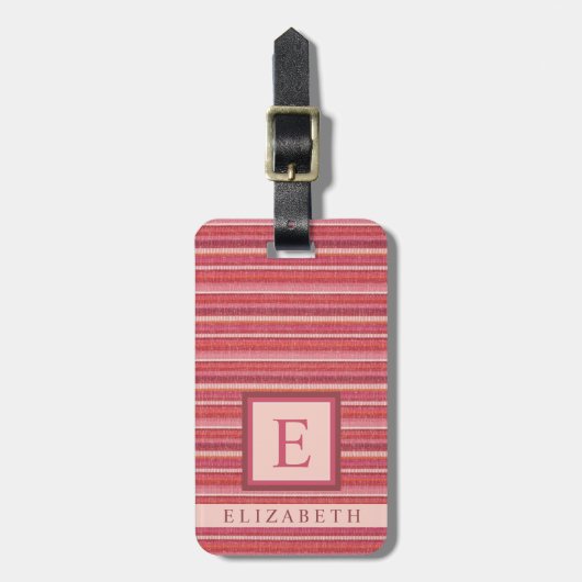 カスタマイズ可能な濃いピンクのライトピーチカラーライン ラゲッジタグ (正面縦)