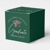 カスタマイズ可能な濃いモダン緑の卒業パーティー フェイバーボックス (正面サイド)