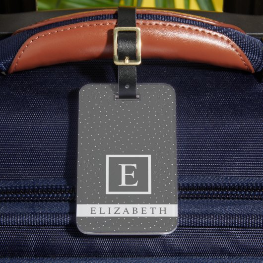 カスタマイズ可能な濃い灰色と白い水玉模様 ラゲッジタグ (正面インサイチュ2)