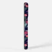 カスタマイズ可能な濃い青の緑のフローラピンクの花 iPhoneケース (右側面)