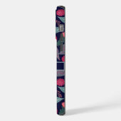 カスタマイズ可能な濃い青の緑のフローラピンクの花 iPhoneケース (左側面)