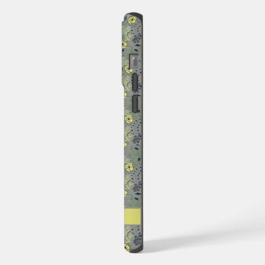 カスタマイズ可能な灰色の緑のフローラ黄色の花 iPhoneケース (左側面)