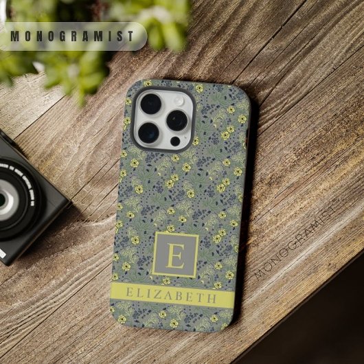 カスタマイズ可能な灰色の緑のフローラ黄色の花 iPhoneケース