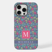 カスタマイズ可能な灰色の青フローラピンクの緑の花 iPhoneケース (裏面)