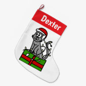 カスタマイズ可能な灰色猫 ラージクリスマスストッキング (正面 (吊り時))