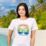 カスタマイズ可能な熱帯の島のヤシの木の女性 トライブレンドＴシャツ<br><div class="desc">熱帯クールビーチの日の入った女性のTシャツは、海岸に黄色と緑がアクセントされたオレンジと青い空にシルエットされた3本のヤシの木を特徴としている。家族カスタマイズ素晴らし旅行の記念のティーは、この春休み、夏または海のクルーズ休暇にあなたの沿岸の休暇のために。</div>