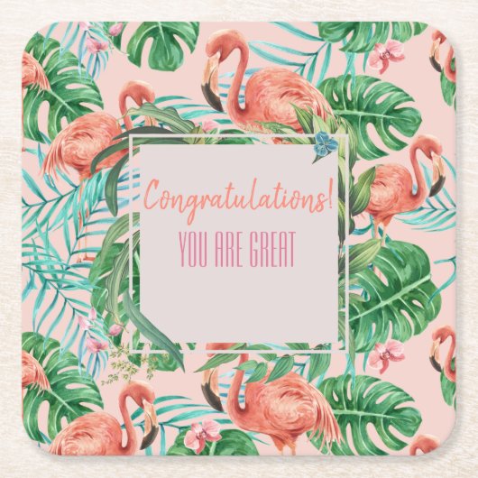 カスタマイズ可能な熱帯イベント スクエアペーパーコースター (正面)