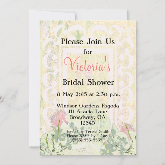 カスタマイズ可能な熱帯ビクトリアンブライダルパーティ- 招待状 (正面)