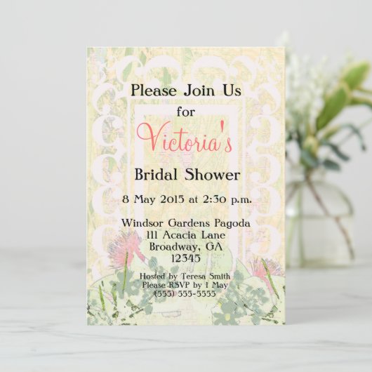 カスタマイズ可能な熱帯ビクトリアンブライダルパーティ- 招待状 (スタンド正面)