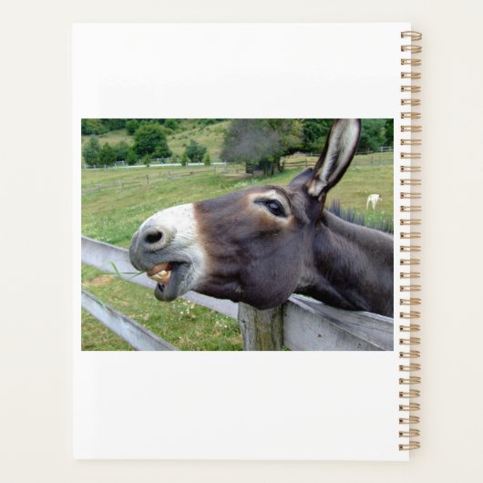 カスタマイズ可能な牧草地で笑顔のロバ プランナー手帳 (裏面)