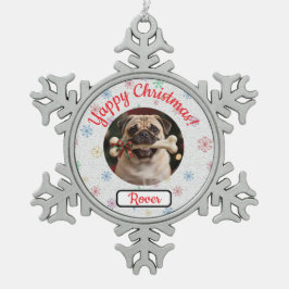 カスタマイズ可能な犬と骨のペット愛好家のクリスマス スノーフレークピューターオーナメント