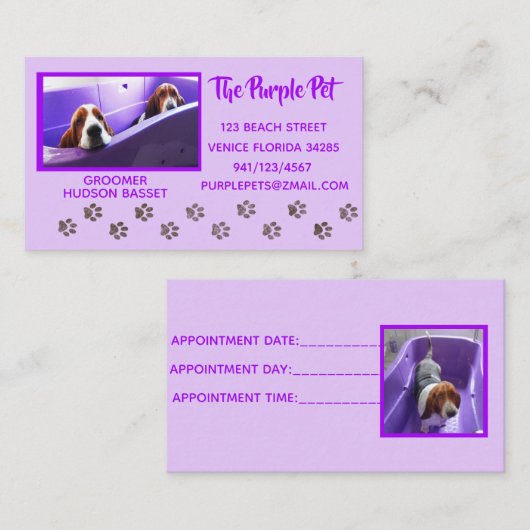 カスタマイズ可能な犬のトリマーの名刺 予約カード (正面/裏面)