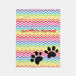 カスタマイズ可能な犬の名前Rainbow Chevron Paw Print フリースブランケット