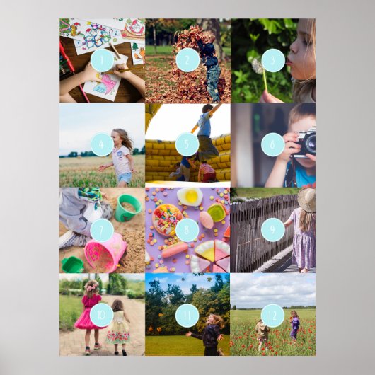 カスタマイズ可能な独自の12枚の写真を追加 ポスター (正面)