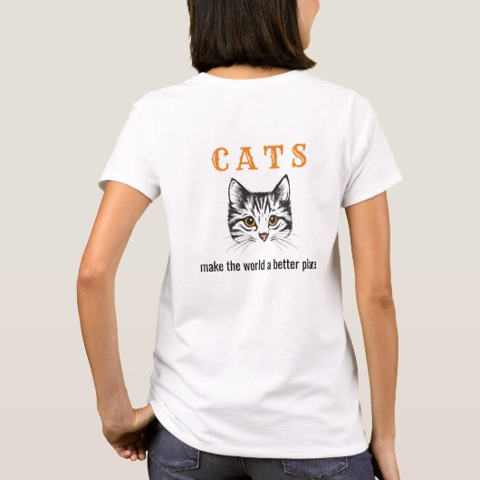 カスタマイズ可能な猫が世界をより良い場所にする Tシャツ (裏面)