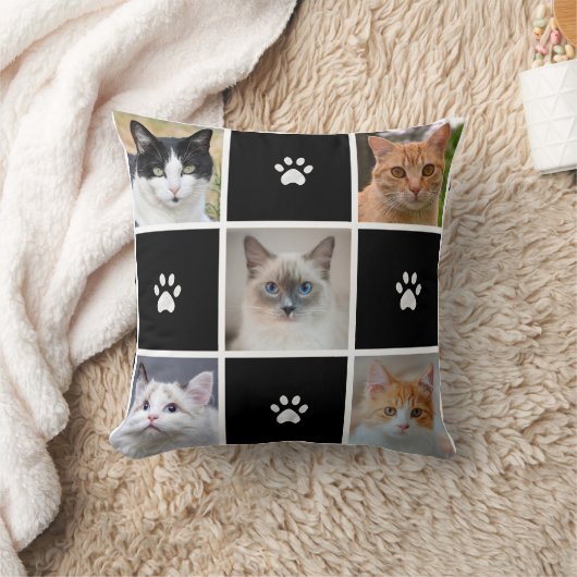 カスタマイズ可能な猫と犬の写真とハートを黒に クッション (ブランケット)
