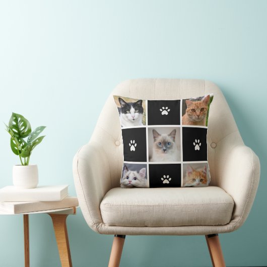 カスタマイズ可能な猫と犬の写真とハートを黒に クッション (椅子)