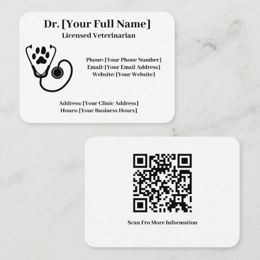 カスタマイズ可能な獣医ビジネスカードQRコード 名刺 (正面/裏面)