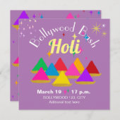 カスタマイズ可能な現代的なホーリー祭りの色 紫 招待状 (正面/裏面)