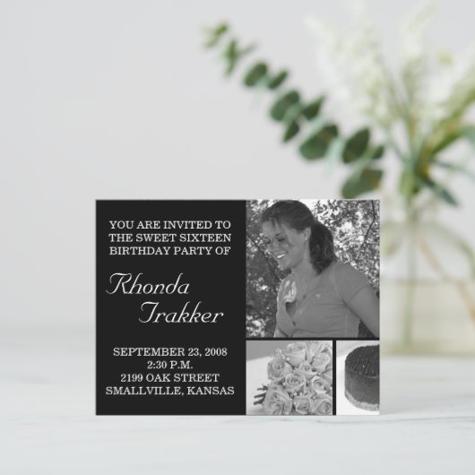 カスタマイズ可能な甘い16 16カード招待状 インビテーションポストカード (スタンド正面)