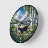 カスタマイズ可能な田舎のTuxedo Cat探検 ラウンド壁時計 (傾斜)