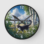 カスタマイズ可能な田舎のTuxedo Cat探検 ラウンド壁時計 (正面)