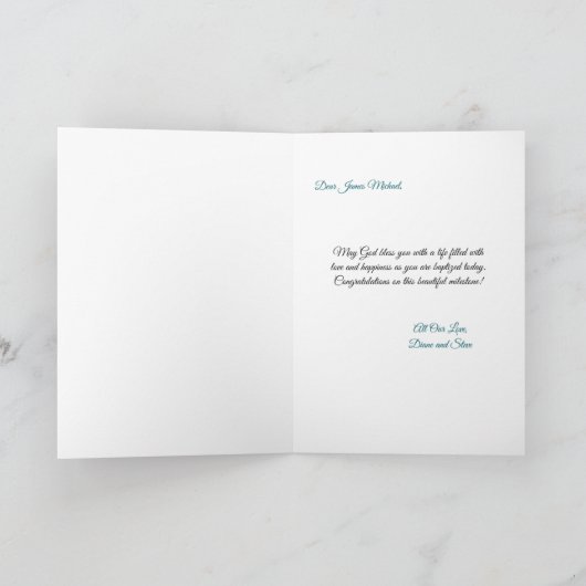 カスタマイズ可能な男の赤ちゃんバプテスマと天使 カード (内部)