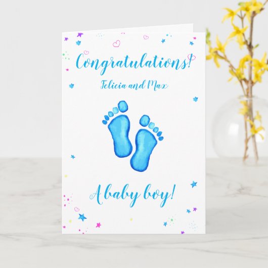 カスタマイズ可能な男の赤ちゃん名の確定 カード (黄色い花)