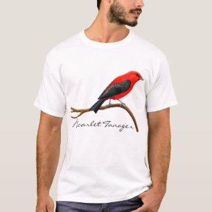カスタマイズ可能な男性の深紅フウキンチョウ族の鳥のTシャツ Tシャツ