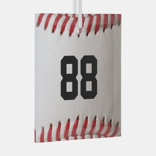 カスタマイズ可能な番号を持つ野球 ガラスオーナメント (正面右)