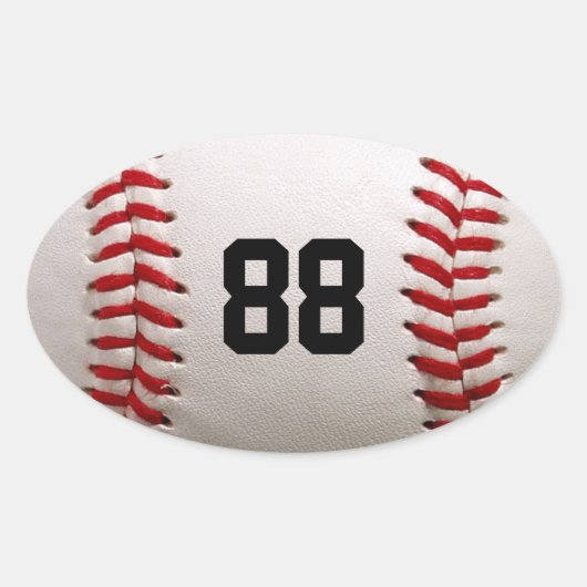 カスタマイズ可能な番号を持つ野球 楕円形シール (正面)