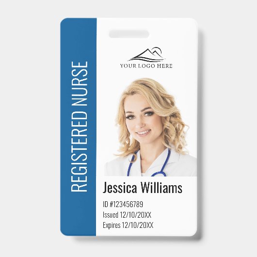 カスタマイズ可能な病院職員ロゴ＆写真ID バッジ (正面)